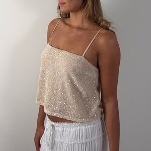 Lulu's Cream Sequin Crop Top